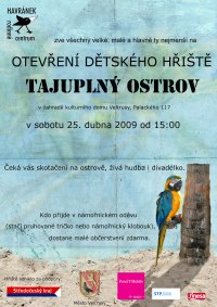 plakát: otevření dětského hřiště Tajuplný ostrov Veltrusy